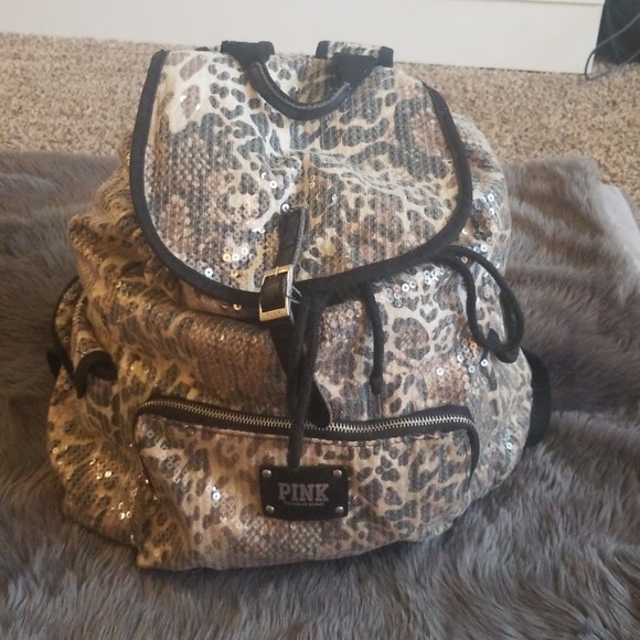 PINK Victoria's Secret Handbags - VS PINK Animal Print Backpack Sequined